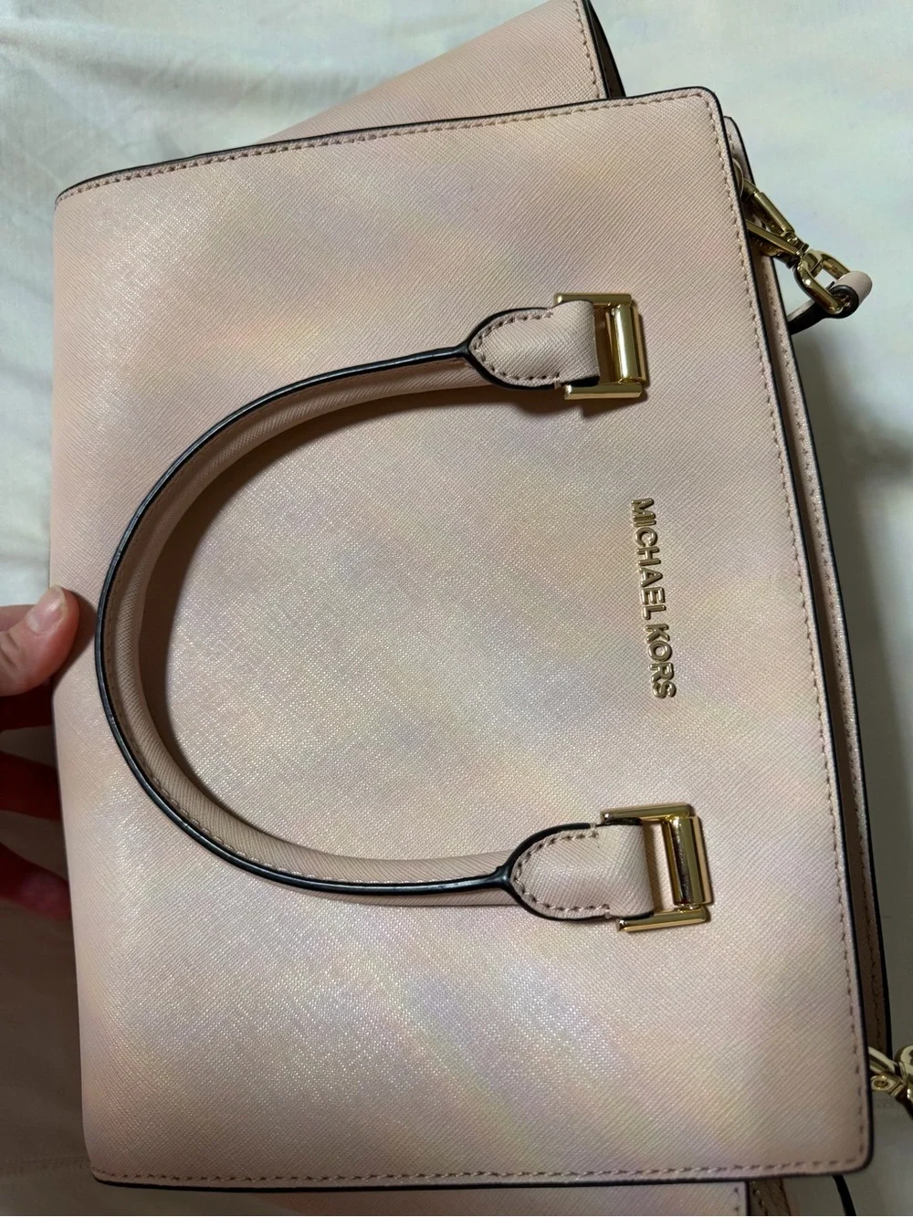 Michael Kors Blush Saffiano Leather Satchel with Gold Hardware